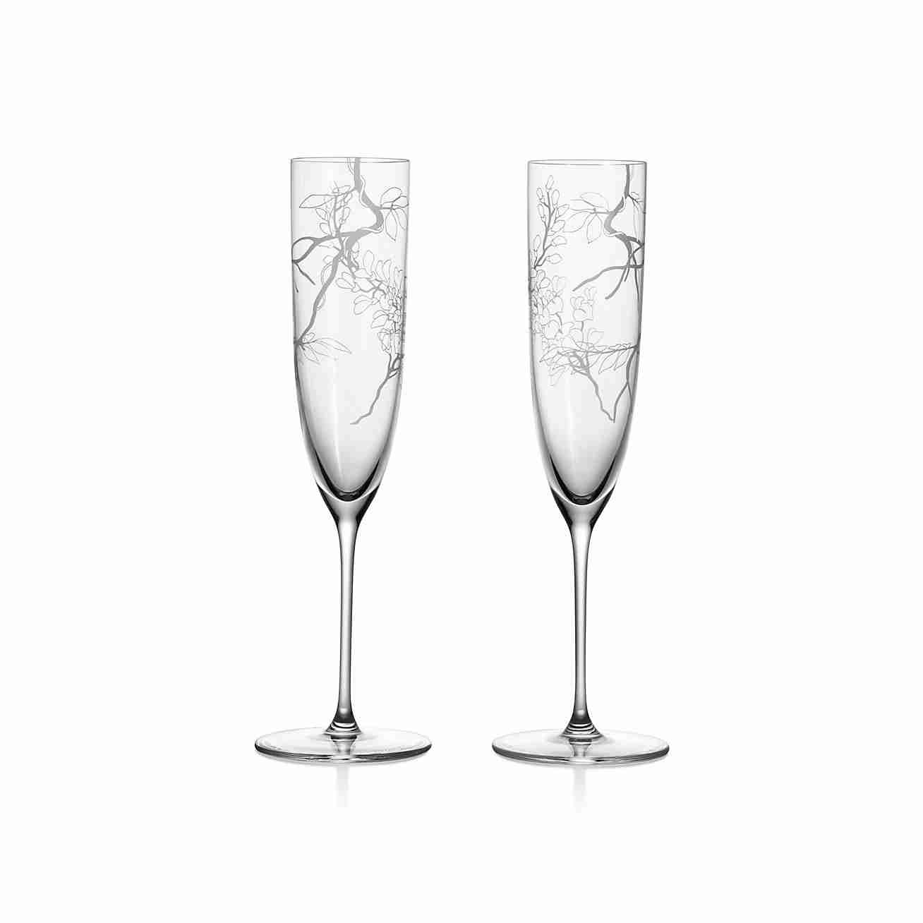 Tiffany Wisteria :  Champagne Glasses in Etched Glass, Set of Two