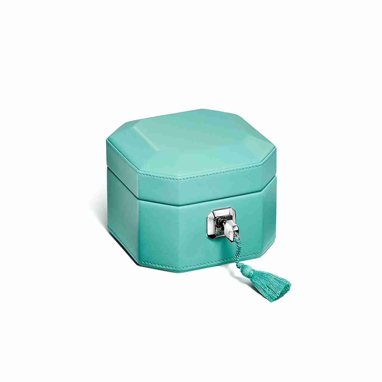 Tiffany Facets :  Small Jewelry Box in Tiffany Blue Leather