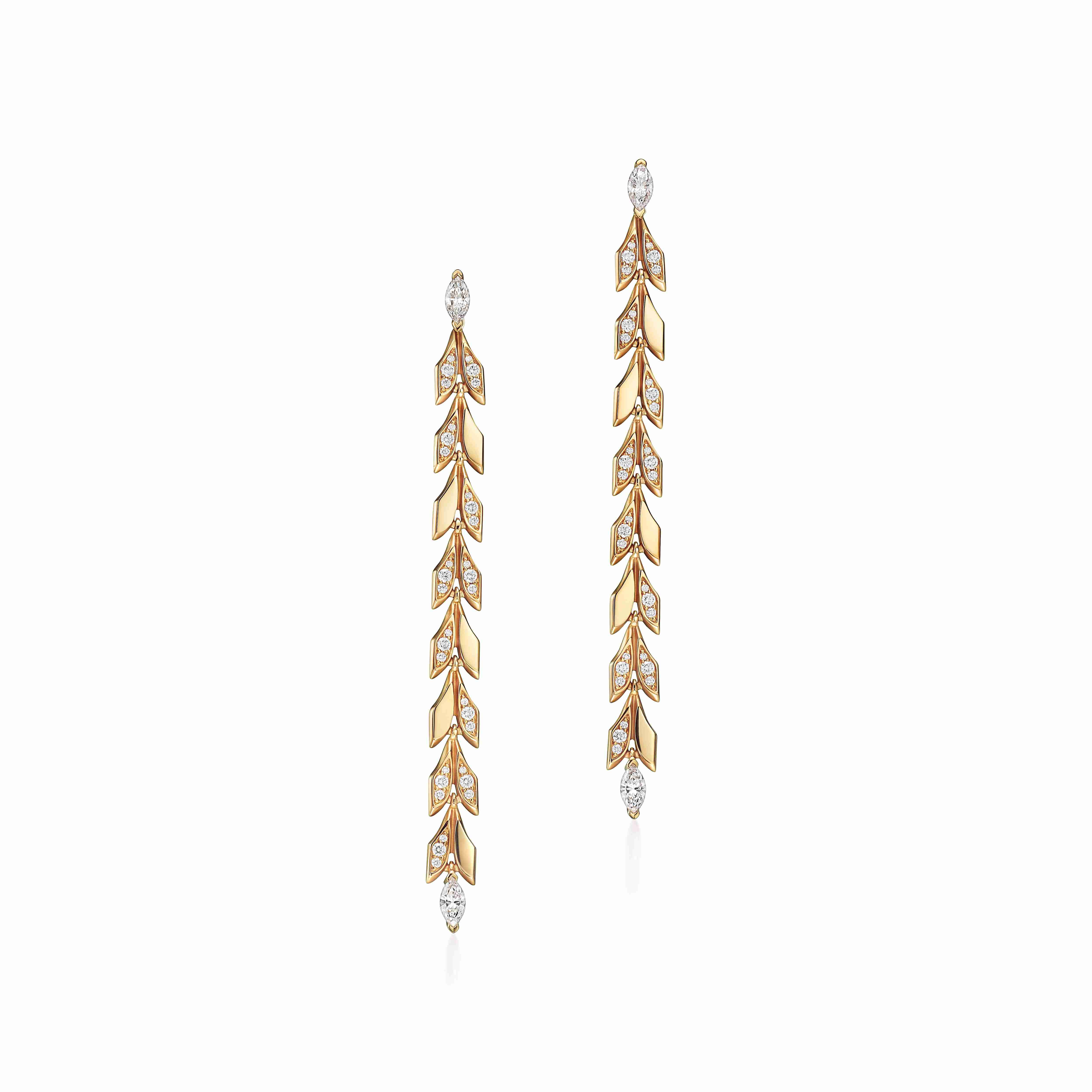 Tiffany Victoria® : Vine Drop Earrings in Yellow Gold with Diamonds