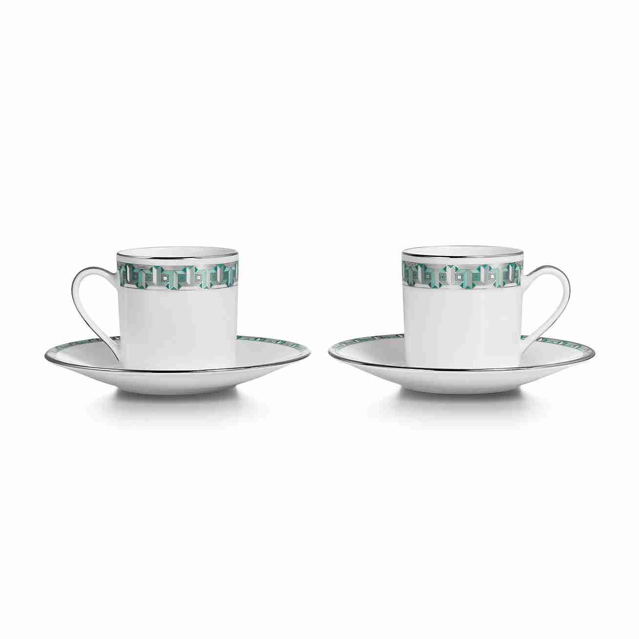 Tiffany T True :  Espresso Cup and Saucer Set of Two, with Platinum Rims