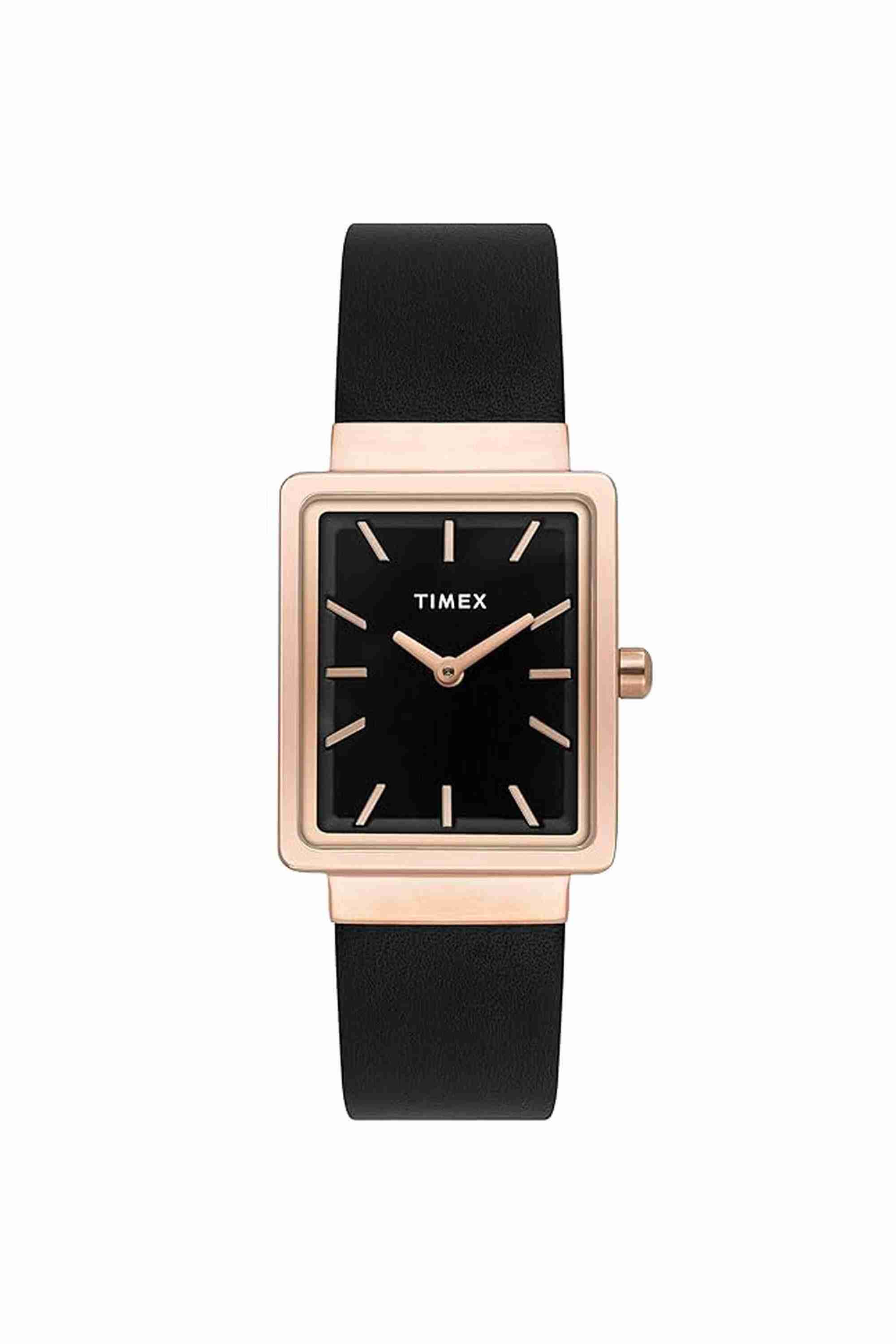 25.5 mm Quartz Analogue Watch For Women - Black Dial with Black Leather Strap (TWEL20701)