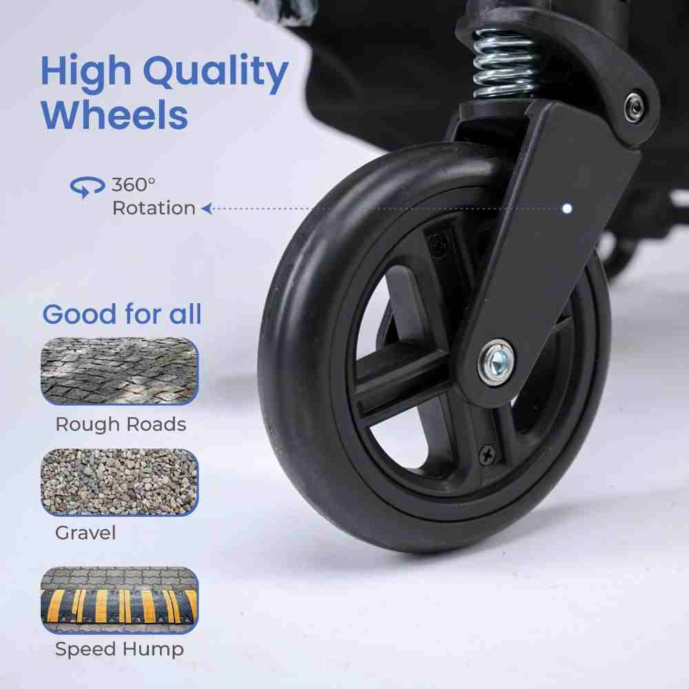 Tinyberg B-Wagon - Light Weight Travel Friendly Stroller with One Hand Fold, Multiple Recline Positions, Free Fan - Black