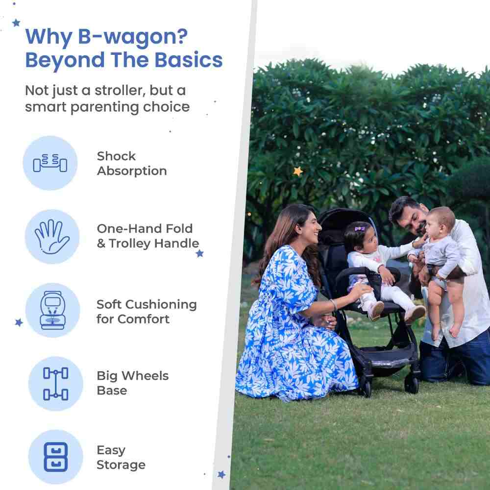 Tinyberg B-Wagon - Light Weight Travel Friendly Stroller with One Hand Fold, Multiple Recline Positions, Free Fan - Black