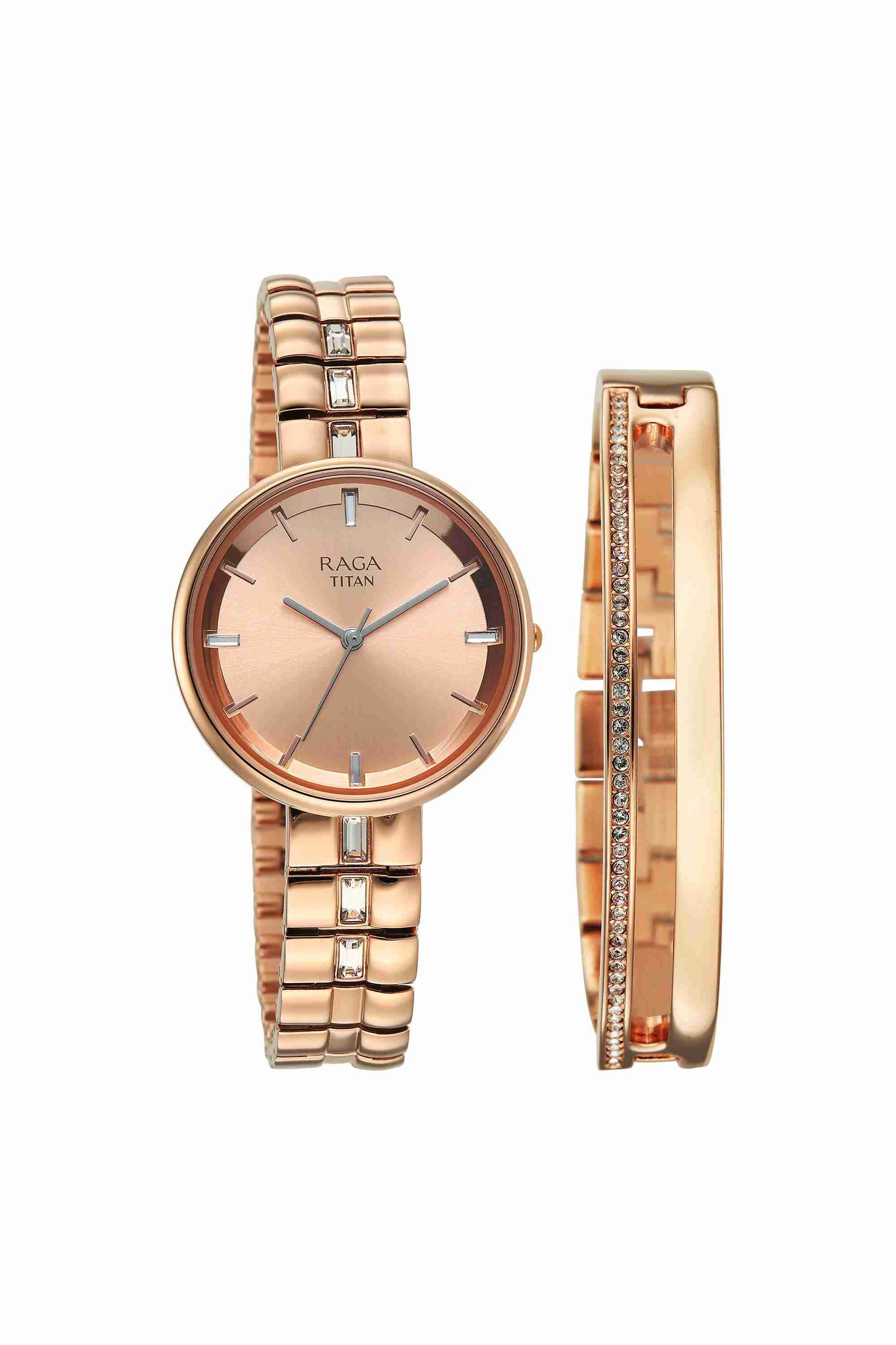 RAGA CONTEMPORE Phase II 32 x 6.85 x 32 mm Rose Gold Dial Metal Analogue Watch For Women - 95310WM01F