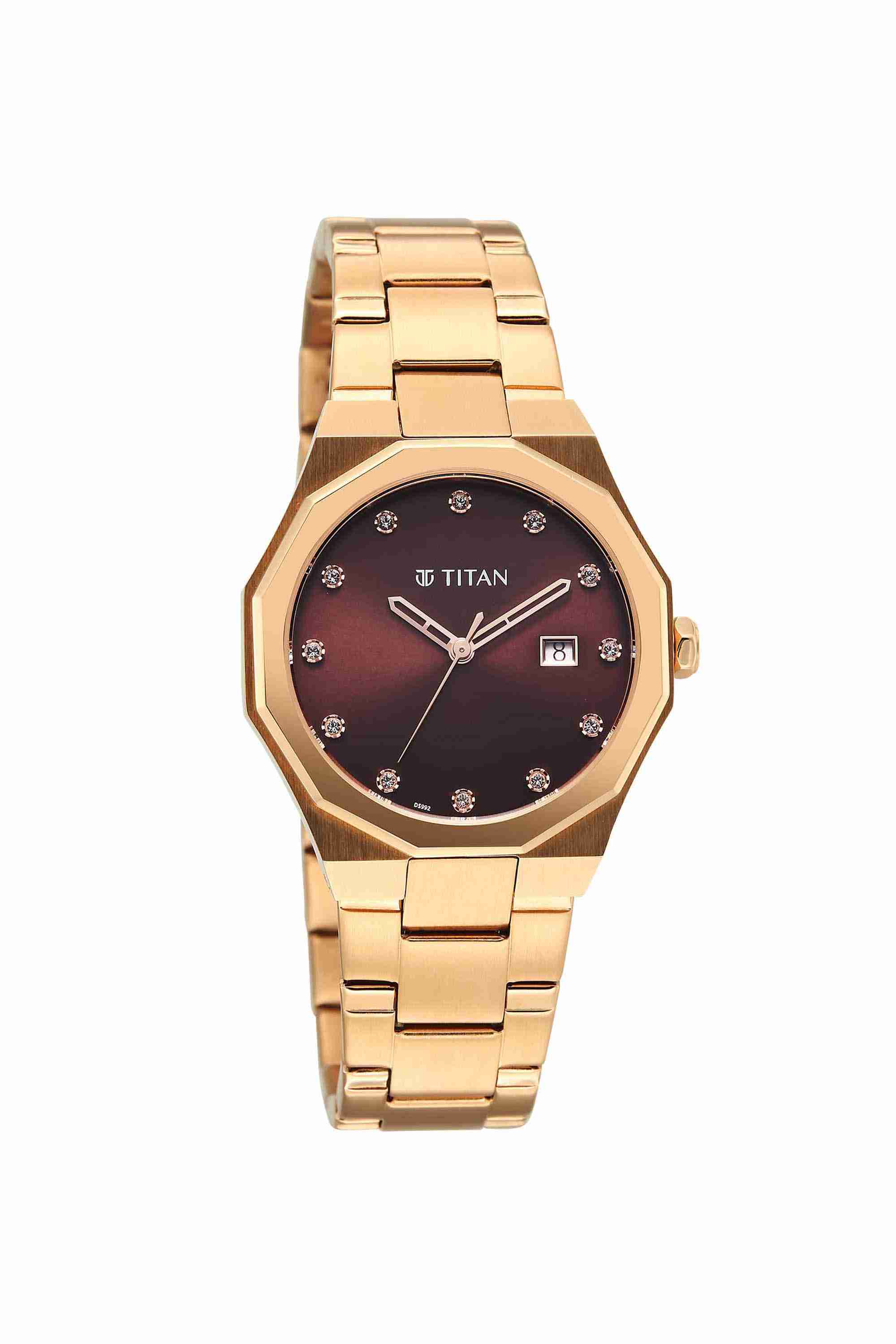 Purple Radiance 38.5x7.6x32 mm Brown Dial Stainless Steel Analogue Watch For Women - 95376WM01
