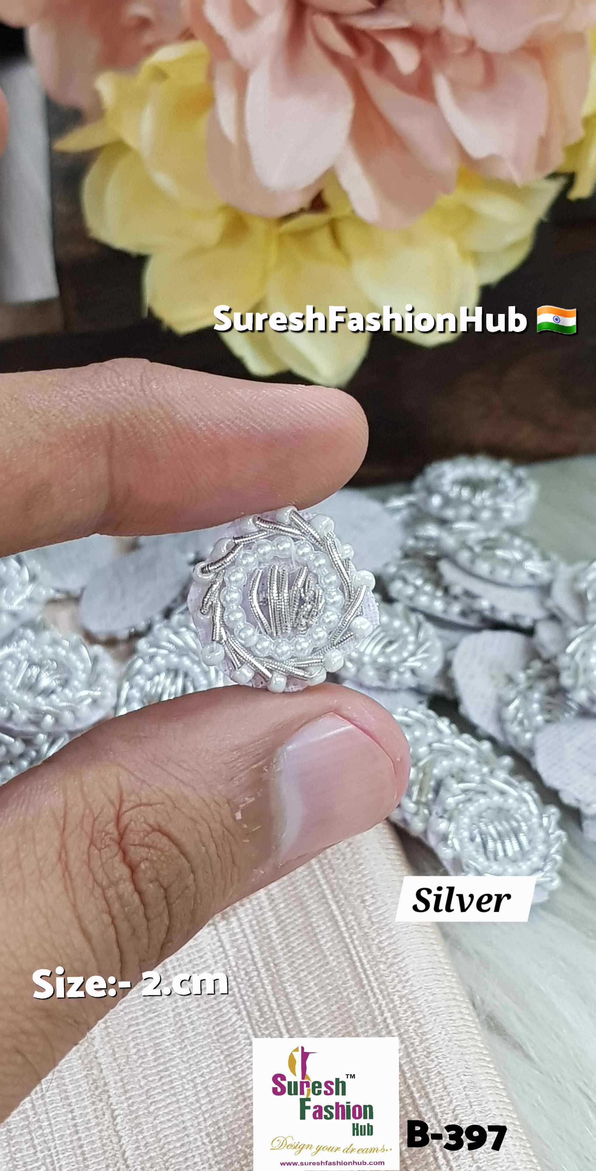 Silver Gleam Pearl Zardosi Round Buttie