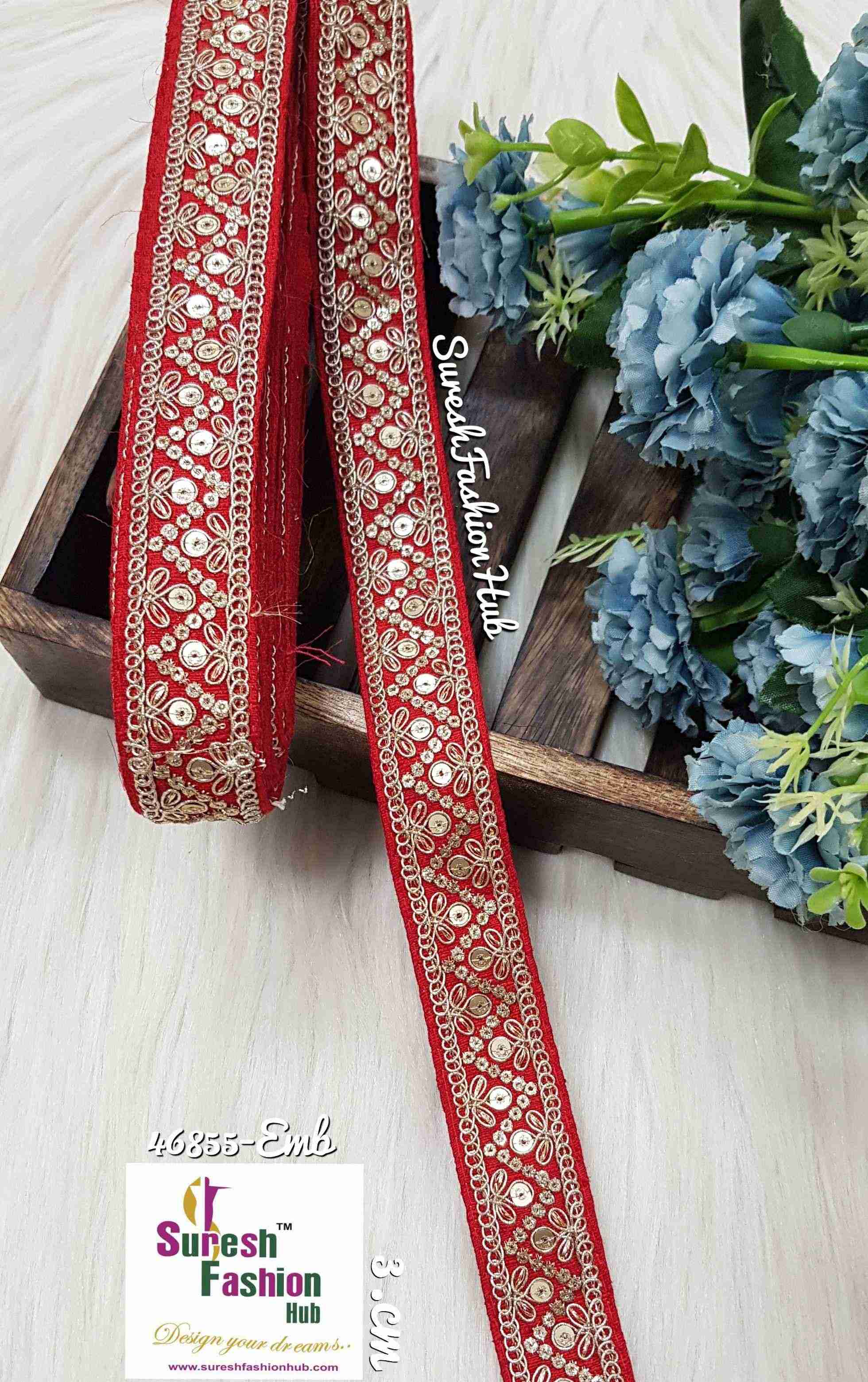 Golden Sequin With Zari Splendor Red  Borders Laces