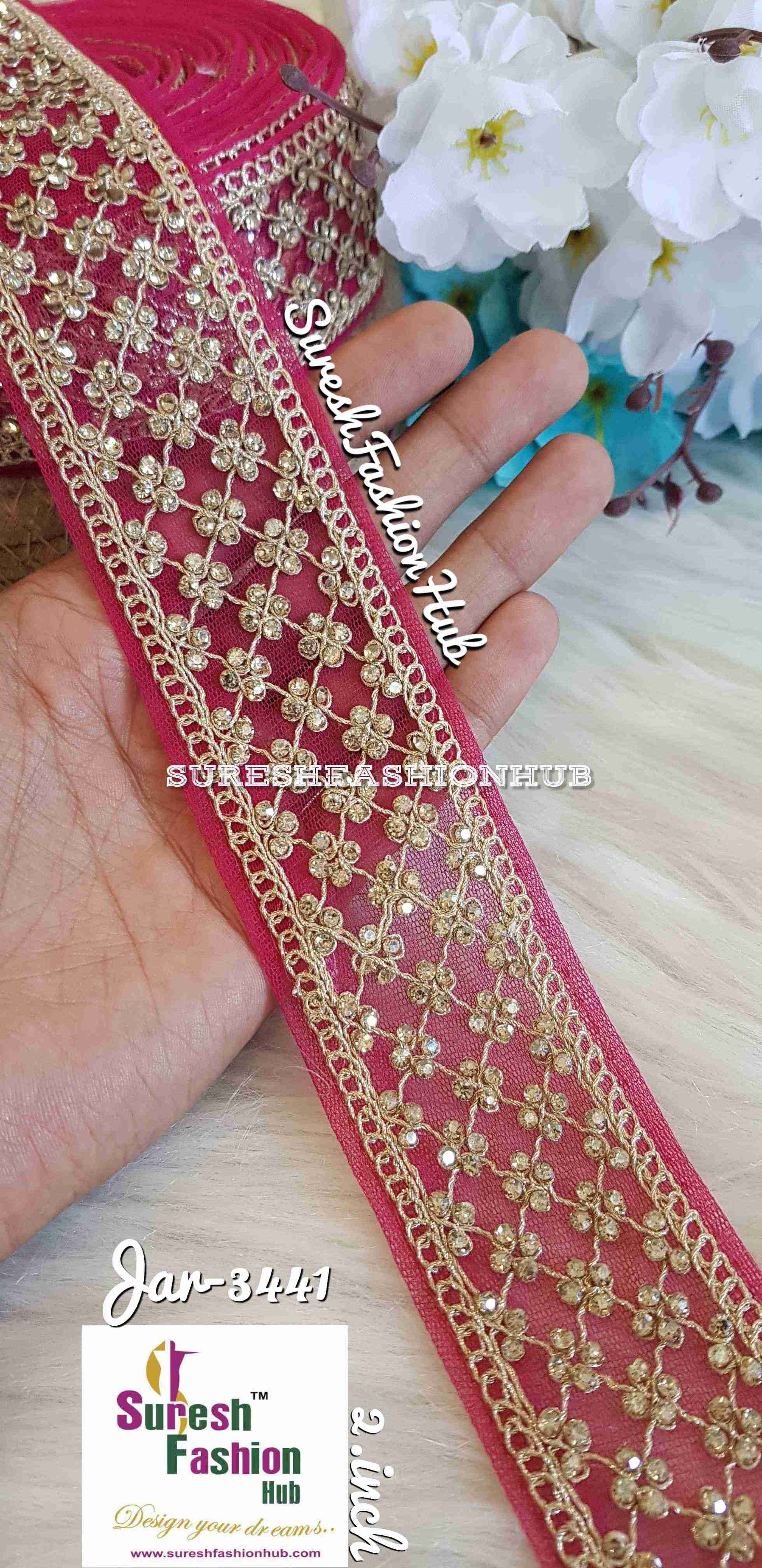 Gemstone Garden Pink Embroidered Trim