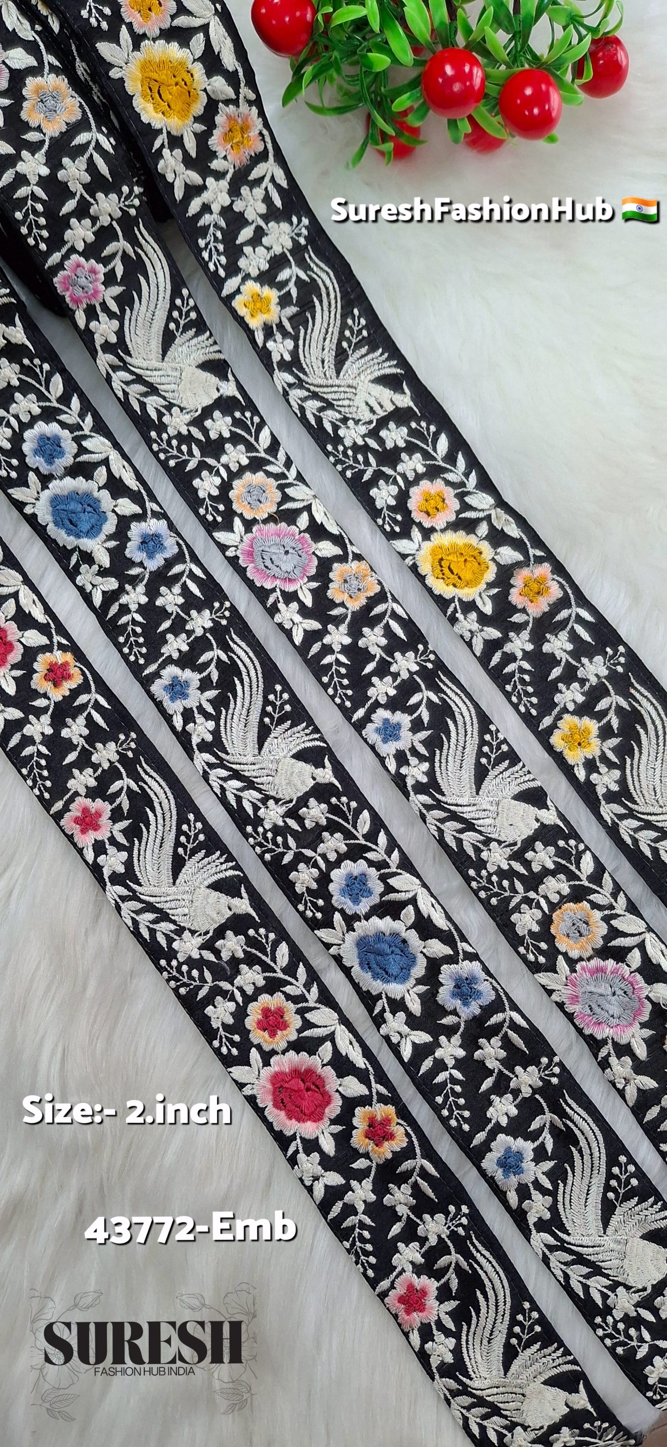 Blush Mist Birdsong Embroidery Lace – Grey & Pink Thread