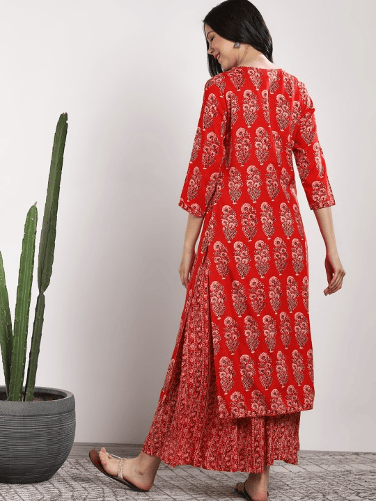 Women Red Printed Kurta with Palazzos