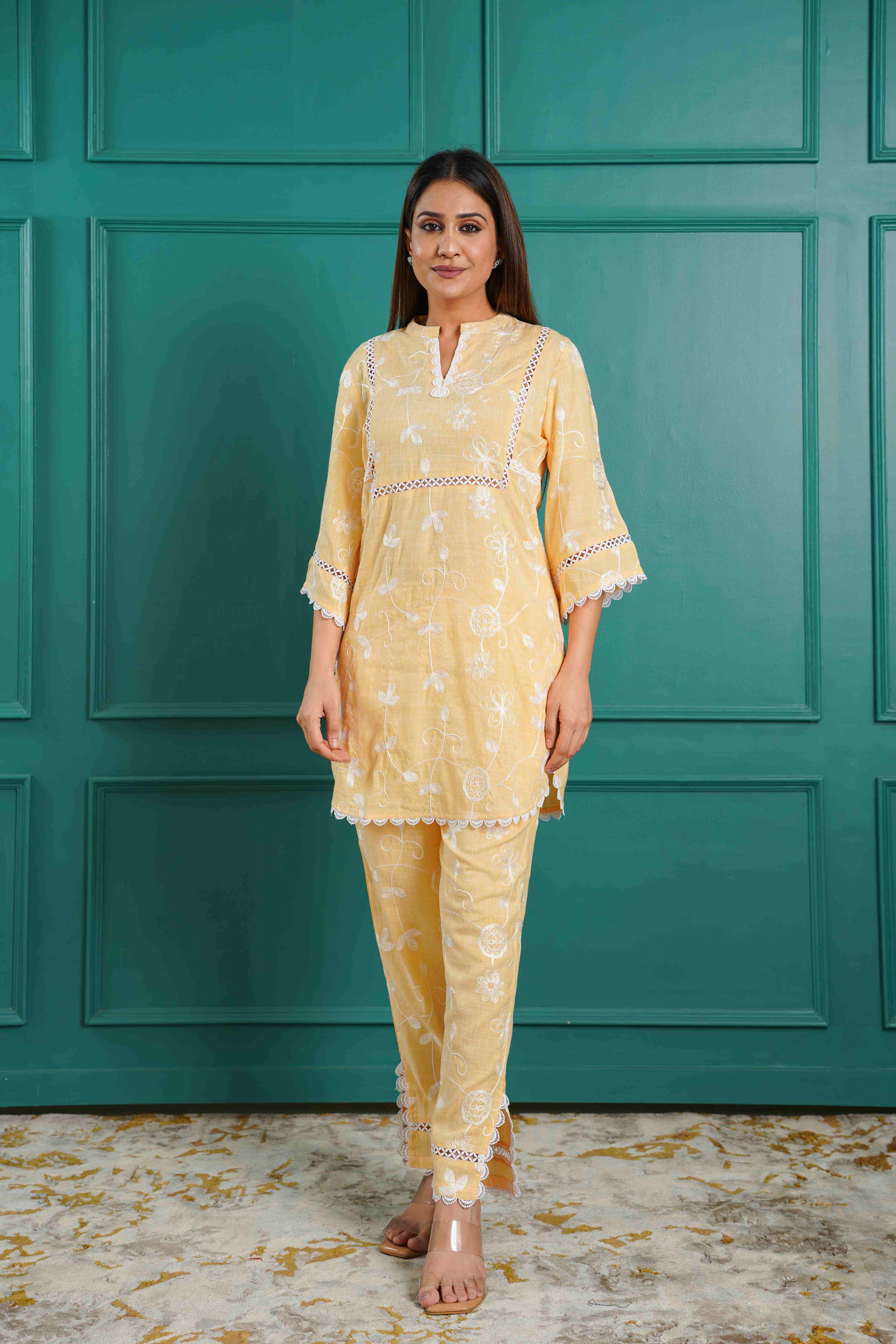PAKISTANI STYLE FULLY EMBRIOIDERED YELLOW CO-ORD SET
