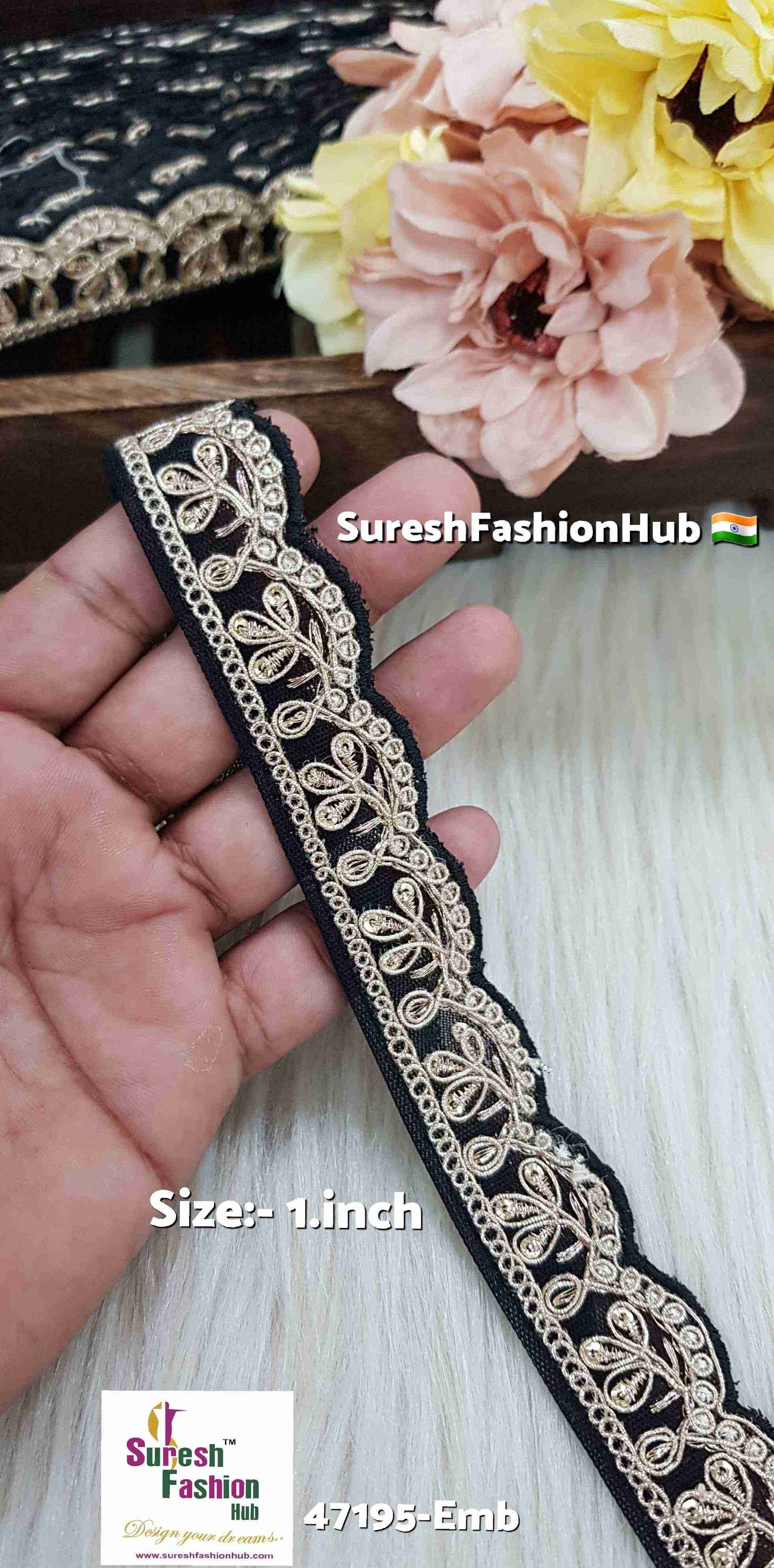 Black Scalloped Pearl Embroidery Lace