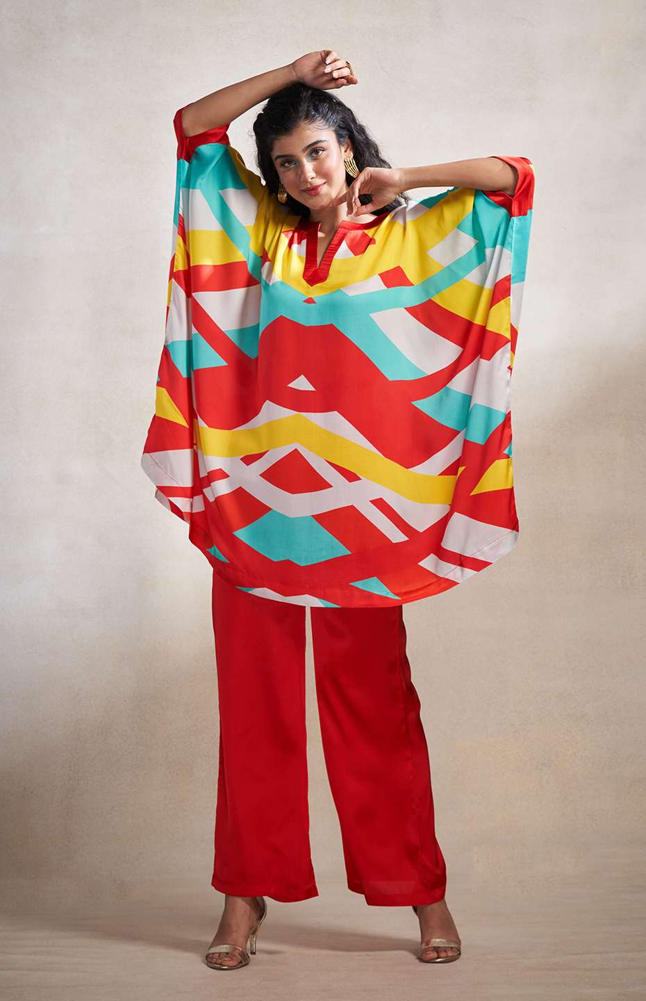 Red & Blue Abstract Poncho Kurta