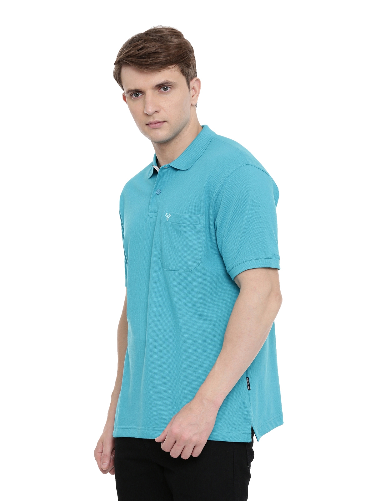 Men Blue Solid Polo Neck T-shirt