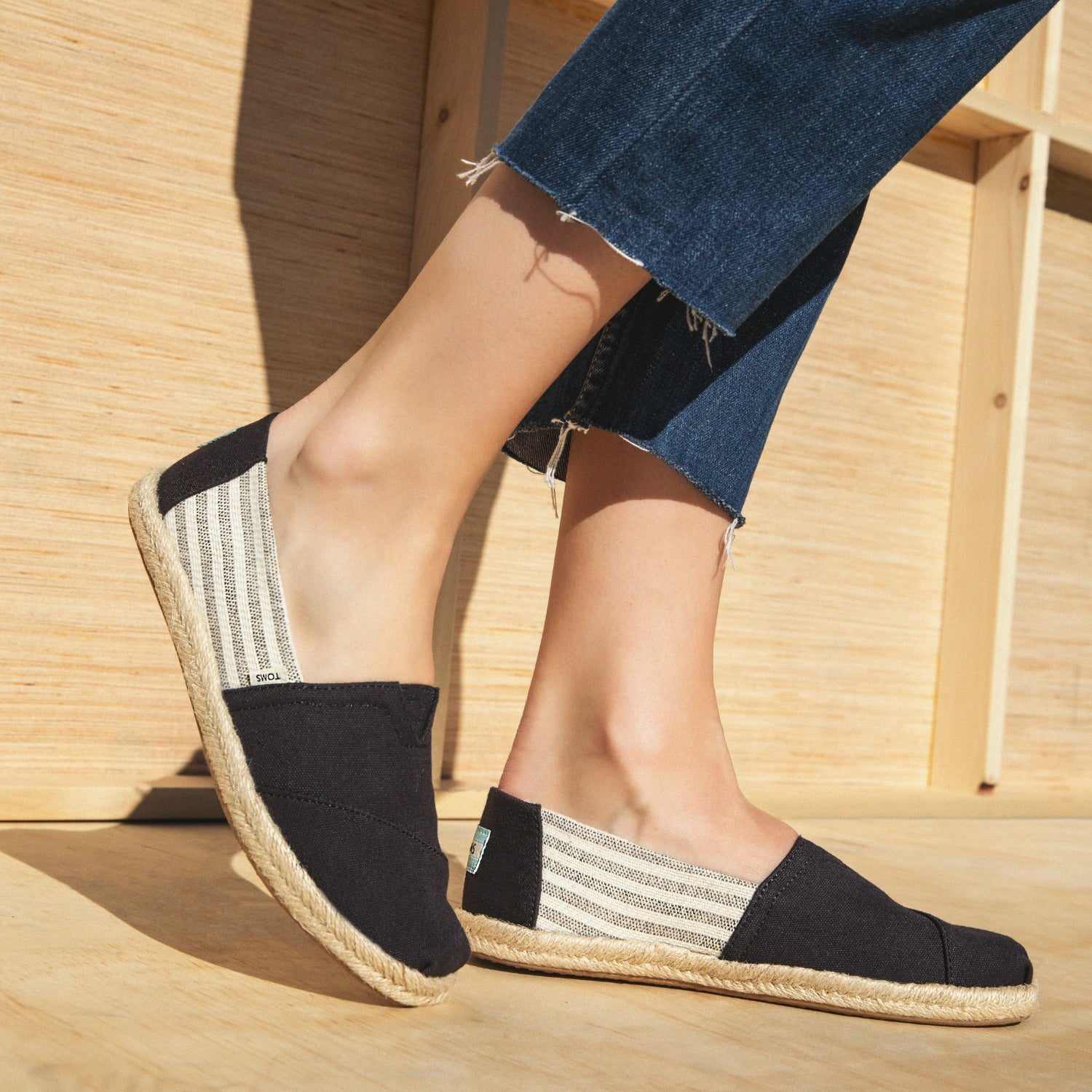 Women's Black Stripe Sustainable Espadrilles Slip On