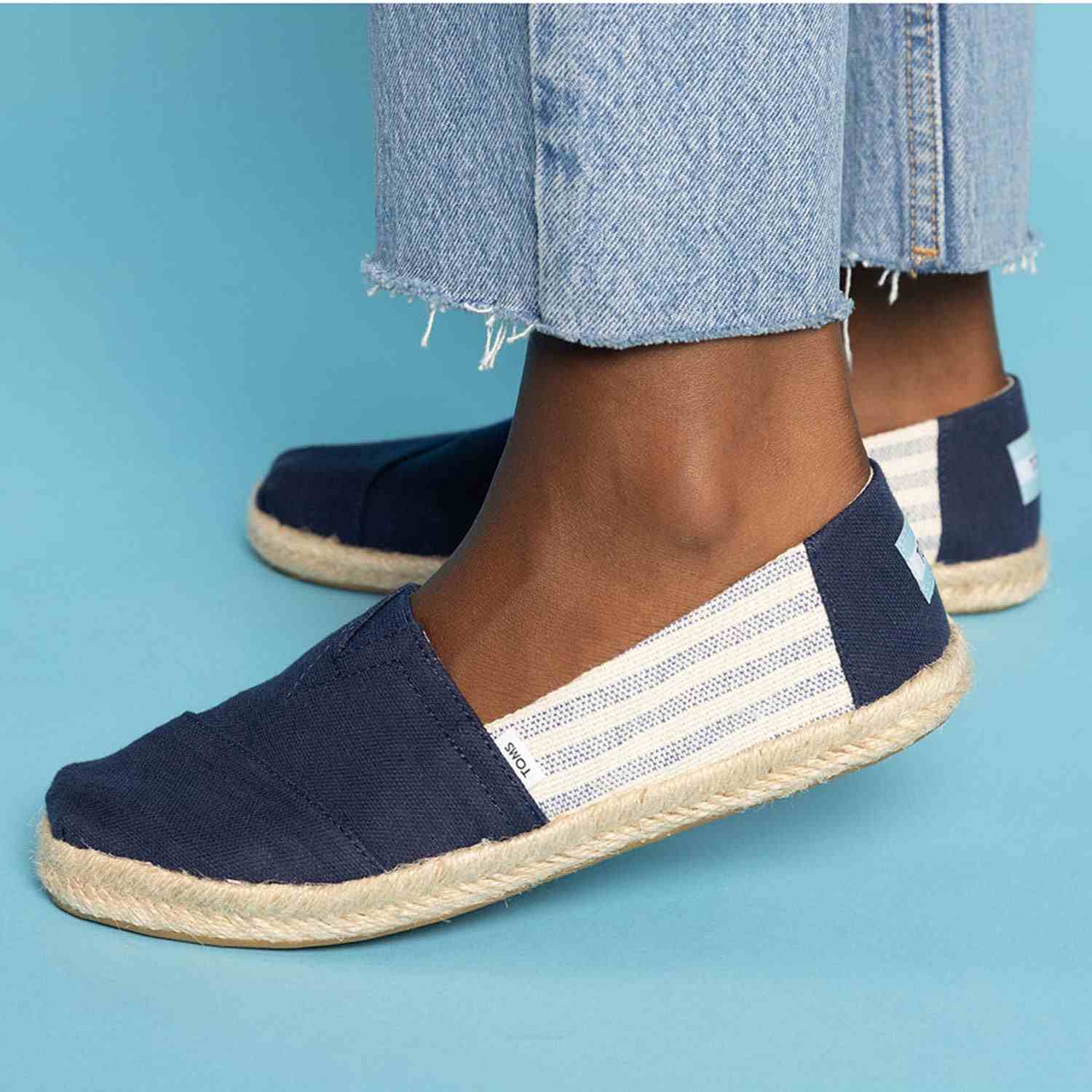 TOMS Women's Navy Stripe Sustainable Espadrilles For Women Slip On