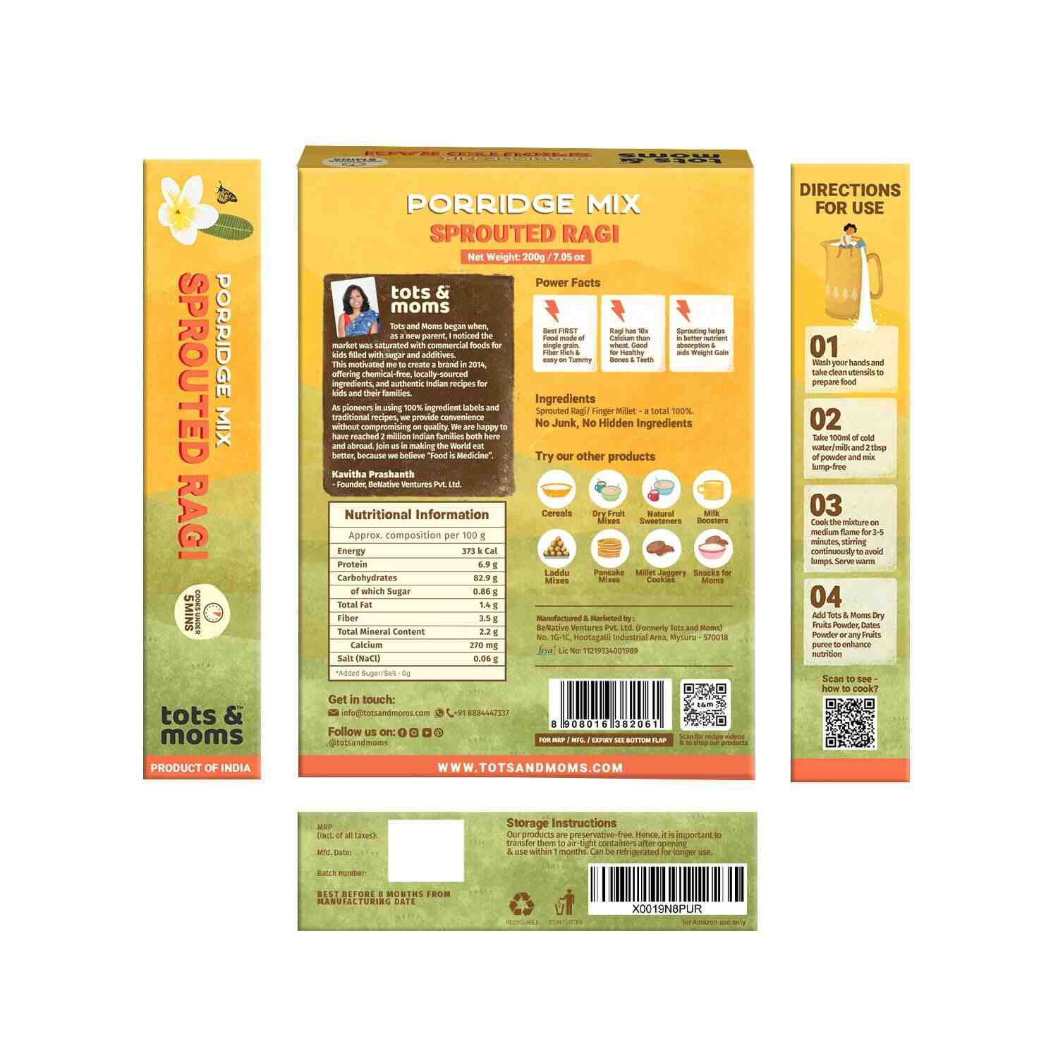 Tots & Moms | Sprouted Ragi Powder | 200G