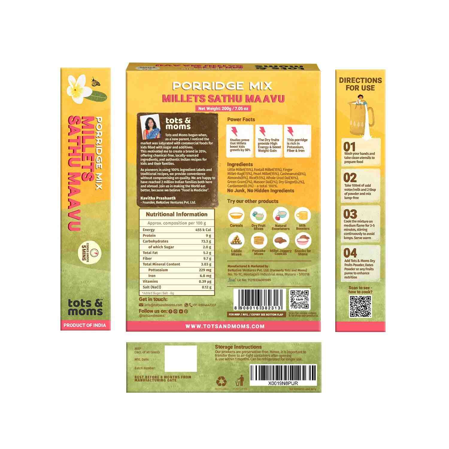 Tots & Moms | Multigrain Millet Cereal | Millet Sathu Maavu | 200G