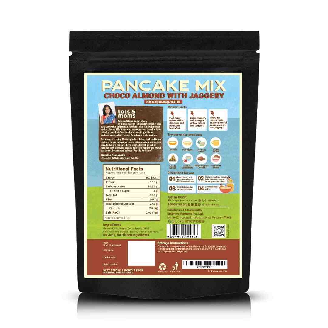 Tots & Moms | No Sugar No Maida Pancake Mix | Choco Almond | 250G