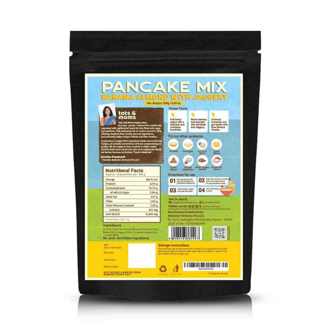 Tots & Moms | No Sugar No Maida Pancake Mix | Banana Almond Pancake Mix | 250G