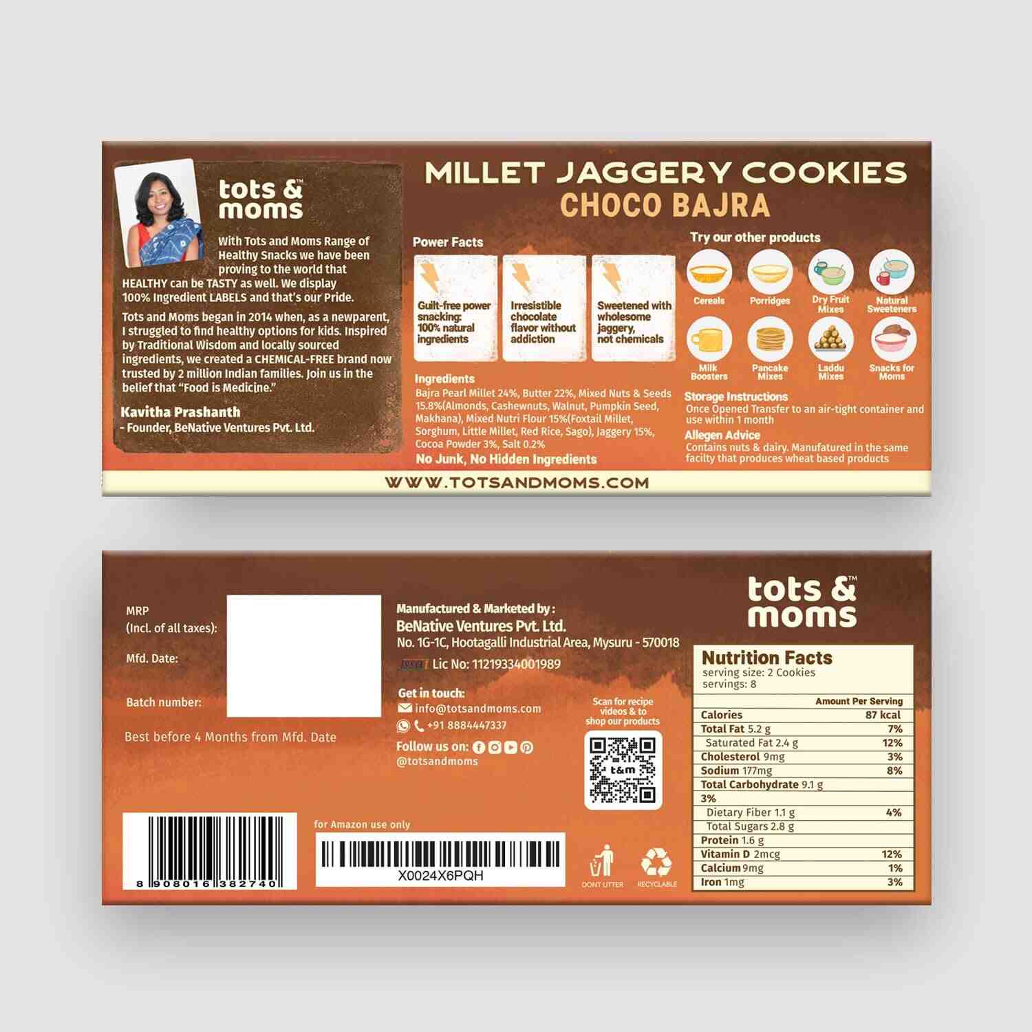 Tots & Moms | No Maida No Sugar | Choco Bajra Cookies | Millet & Jaggery Biscuits | 150G