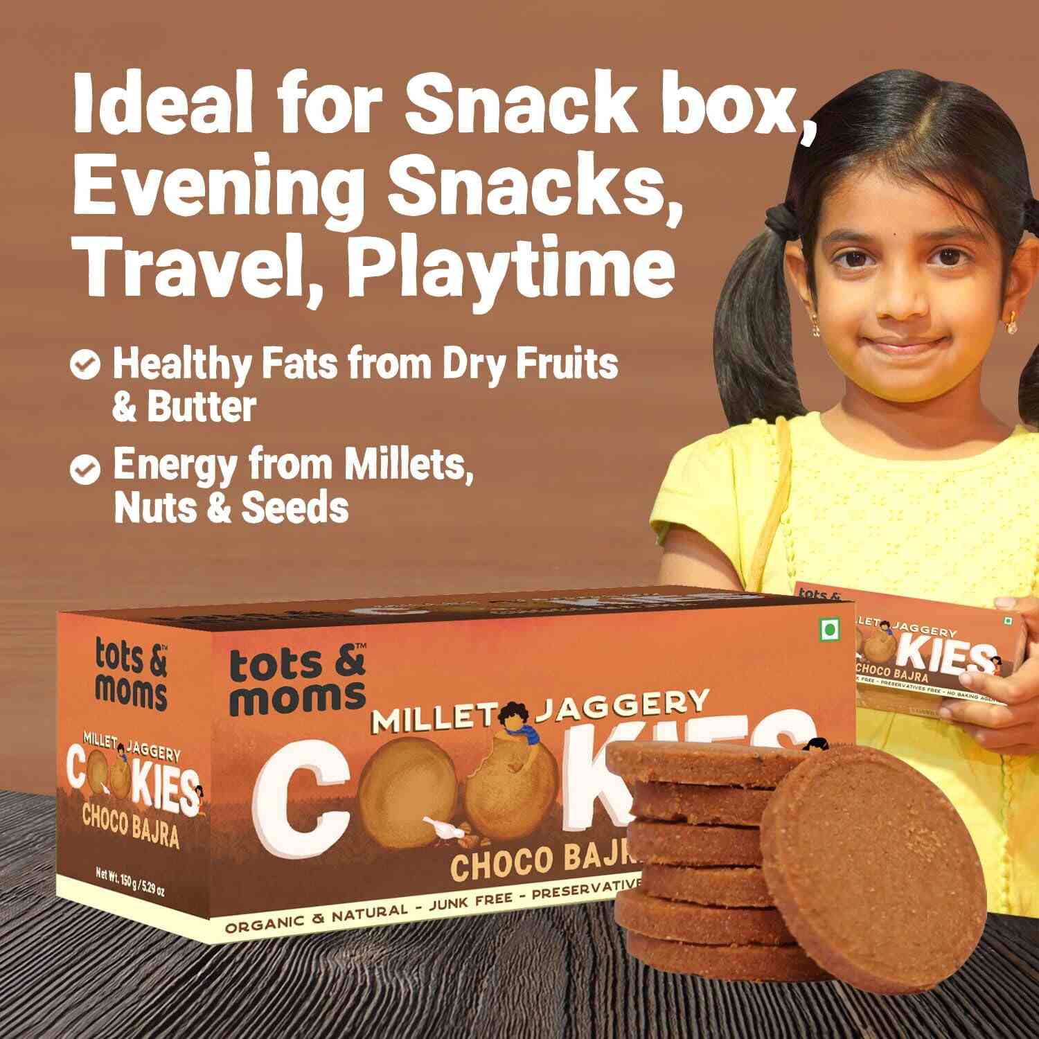Tots & Moms | No Maida No Sugar | Choco Bajra Cookies | Millet & Jaggery Biscuits | 150G