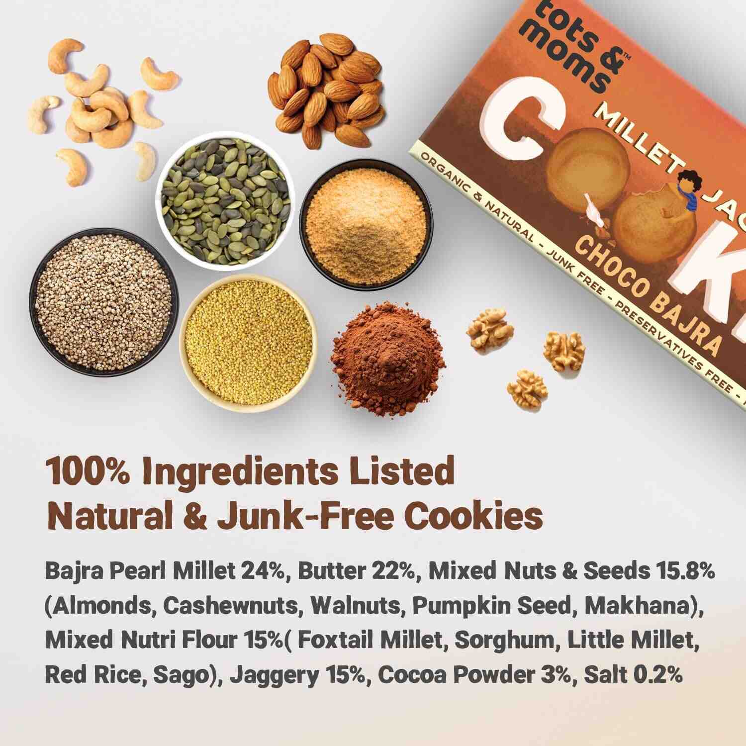 Tots & Moms | No Maida No Sugar | Choco Bajra Cookies | Millet & Jaggery Biscuits | 150G