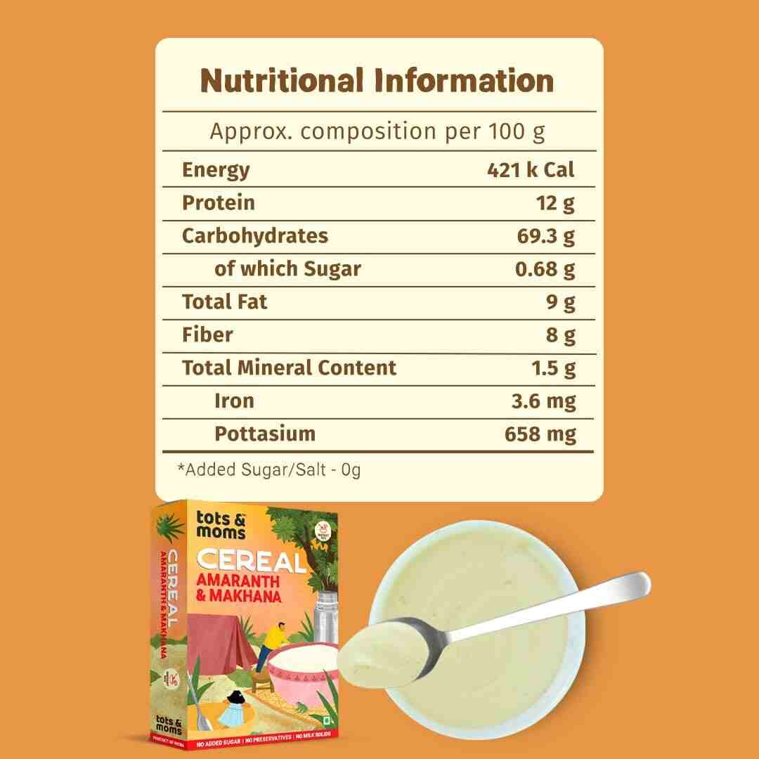 Tots & Moms | Protein & Calcium Rich | Amaranth & Makhana Instant Cereal | 200G