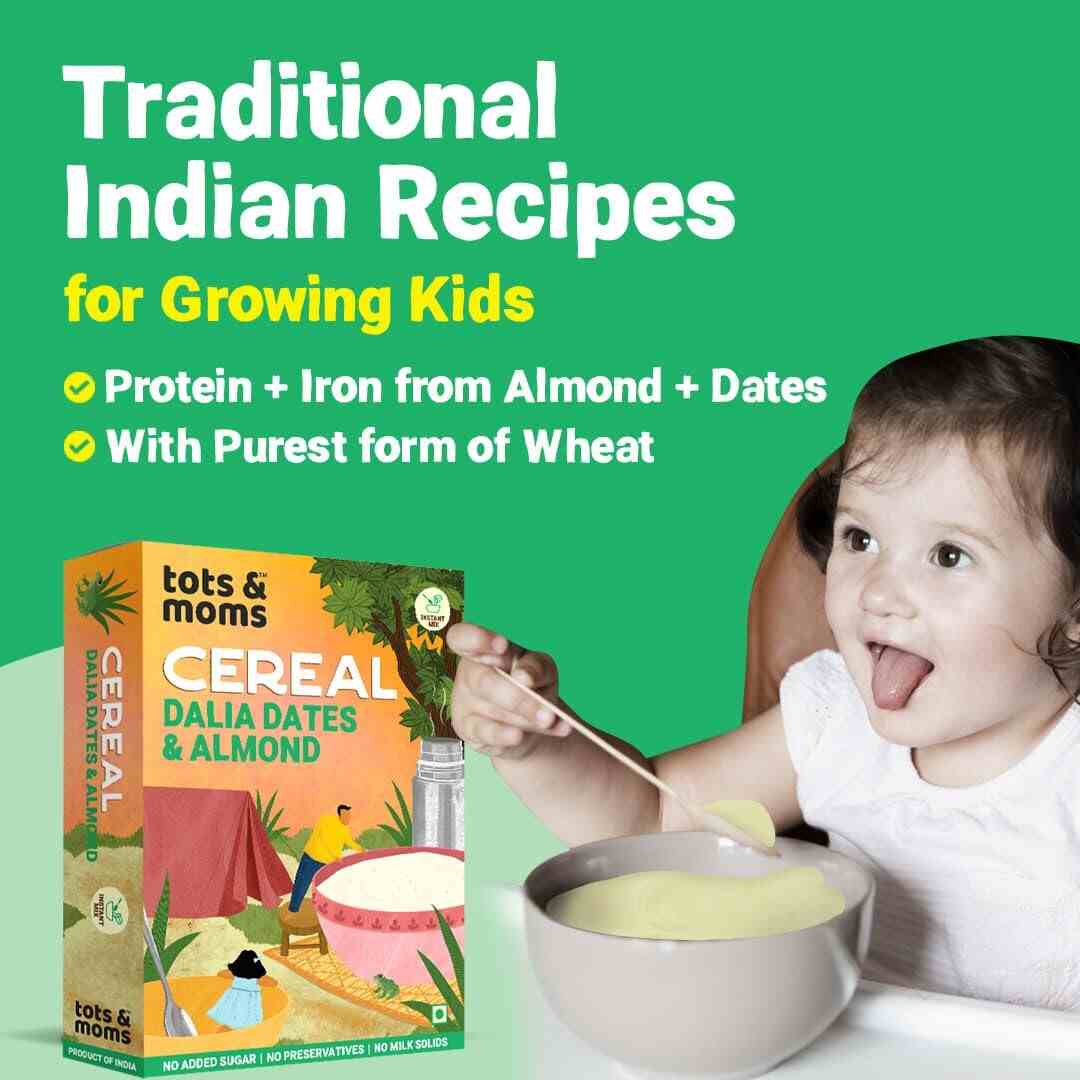 Tots & Moms | Iron & Protein Rich Instant Dalia Dates & Almonds Cereal | 200G