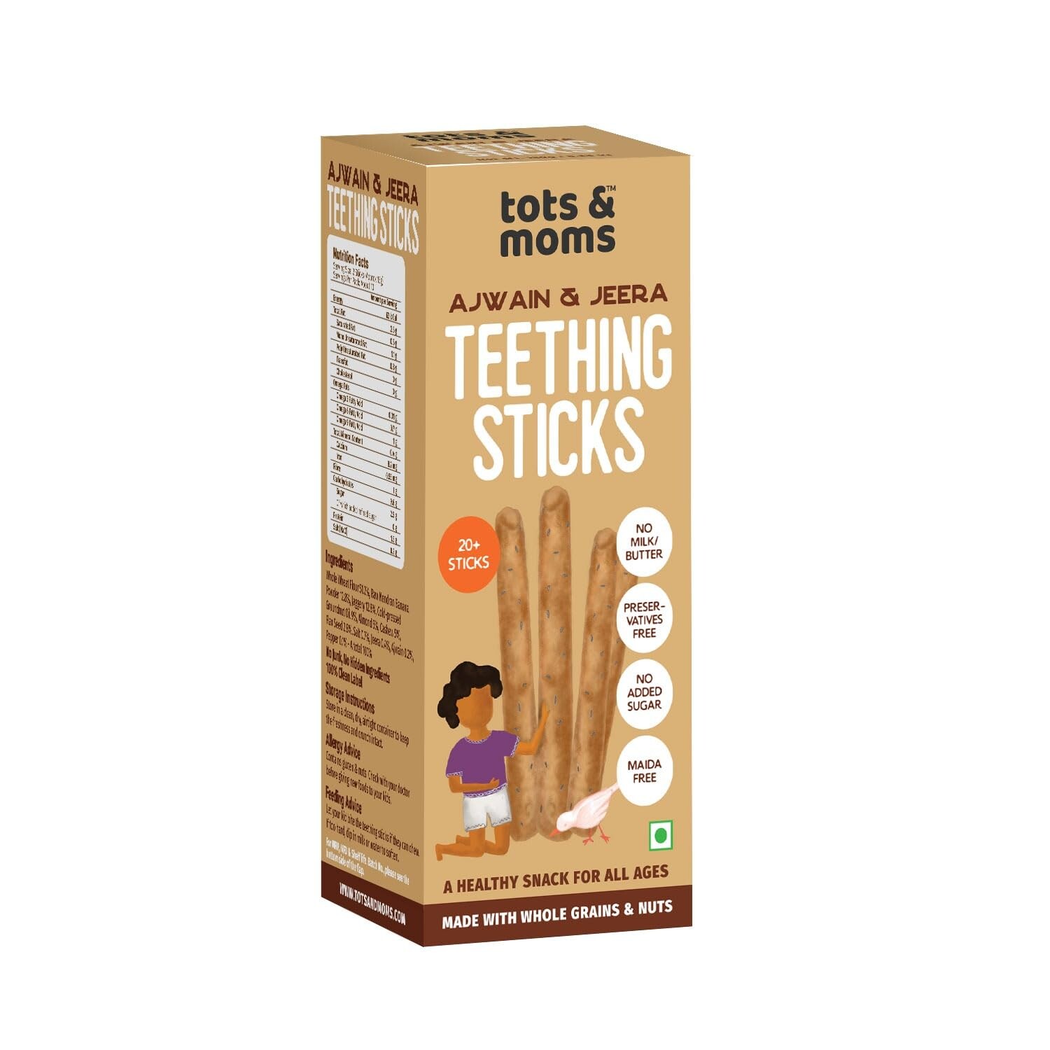 Tots And Moms | Teething Sticks | Ajwain & Jeera With Dry Fruits, Nuts & Seeds For Soothing Gums, 12 Months+ | 150G