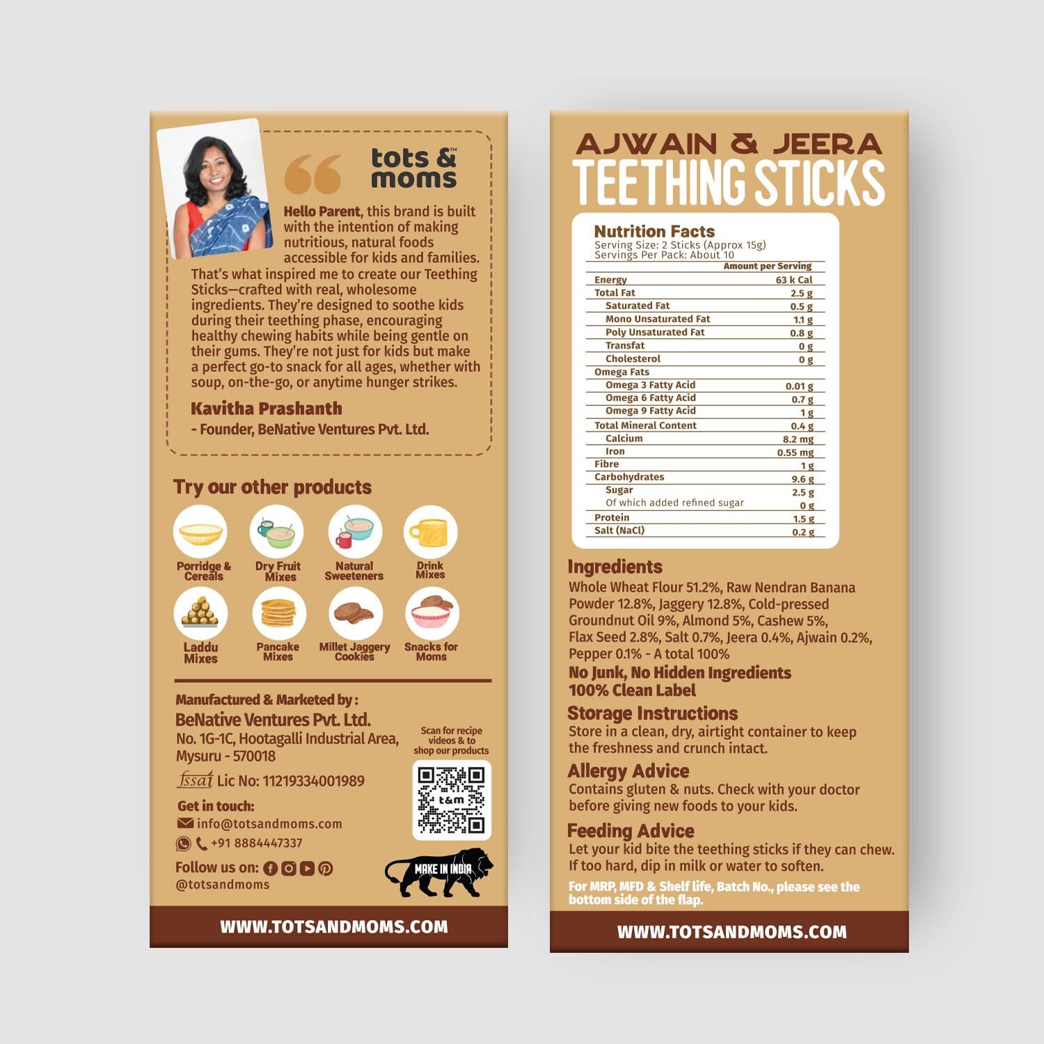 Tots And Moms | Teething Sticks | Ajwain & Jeera With Dry Fruits, Nuts & Seeds For Soothing Gums, 12 Months+ | 150G