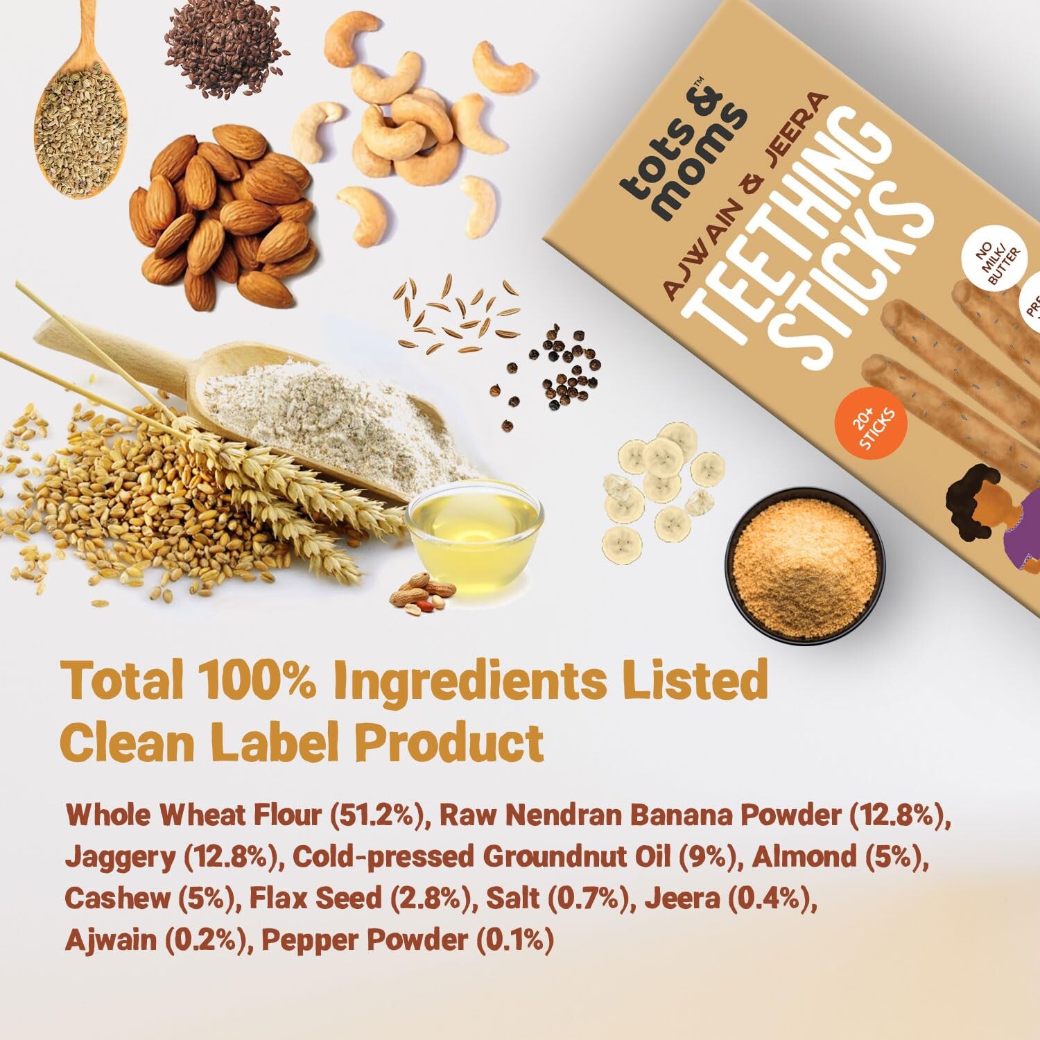 Tots And Moms | Teething Sticks | Ajwain & Jeera With Dry Fruits, Nuts & Seeds For Soothing Gums, 12 Months+ | 150G