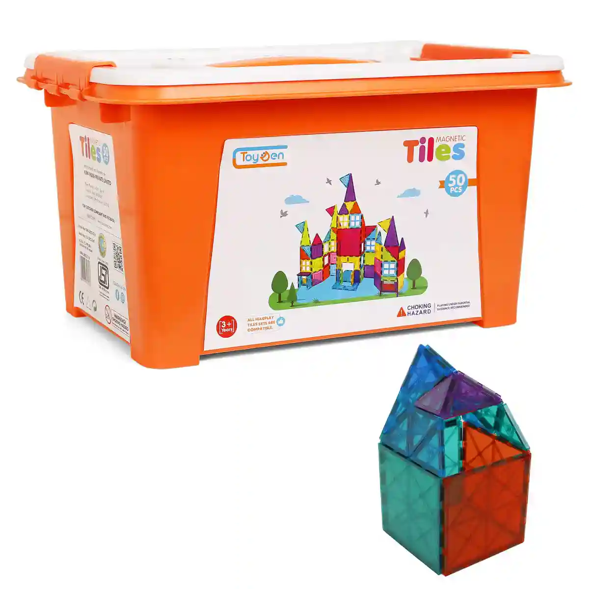 ToyDen Magnetic Tiles 50 Pieces Set Of Magnetic Building Tiles, Constructing & Creative Learning Educational Next Generation, Stem Toy For Kids, 3Yrs+, Multicolour