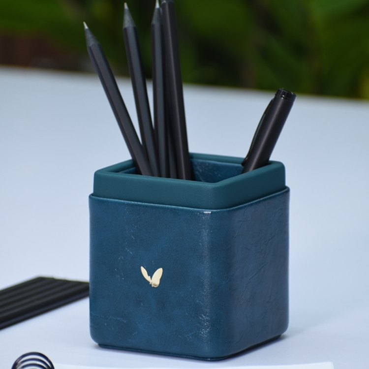 Pen/Pencil Holder | Faux Leather | Square Small | Moderno | Blue