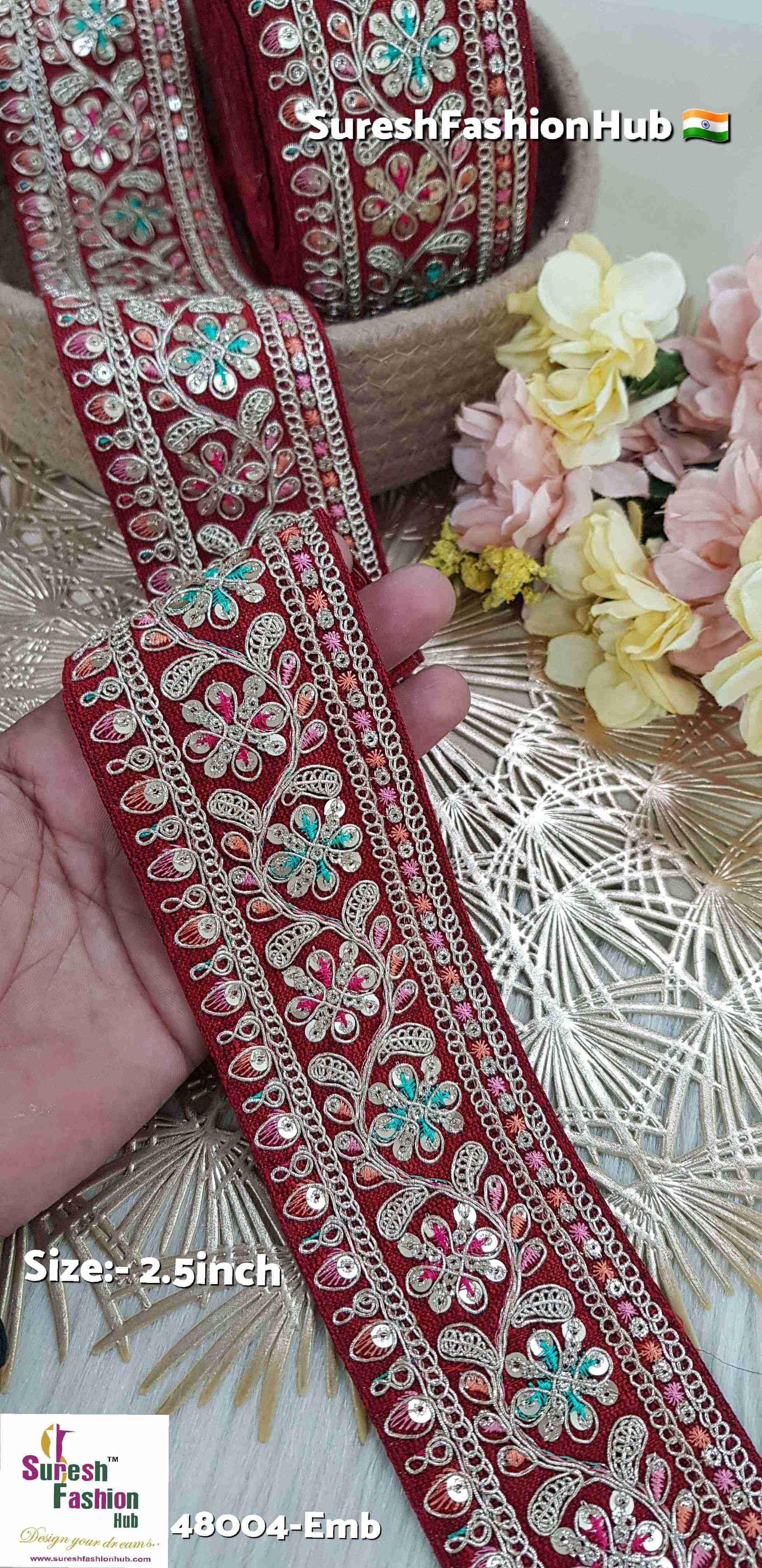 Maroon Sabya Grace Floral Embroidery Lace