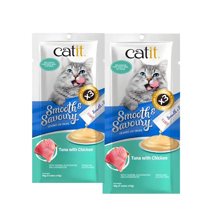 Catit Smooth & Savoury Lickable Treats for Cat Chicken & Tuna, Pack of 2