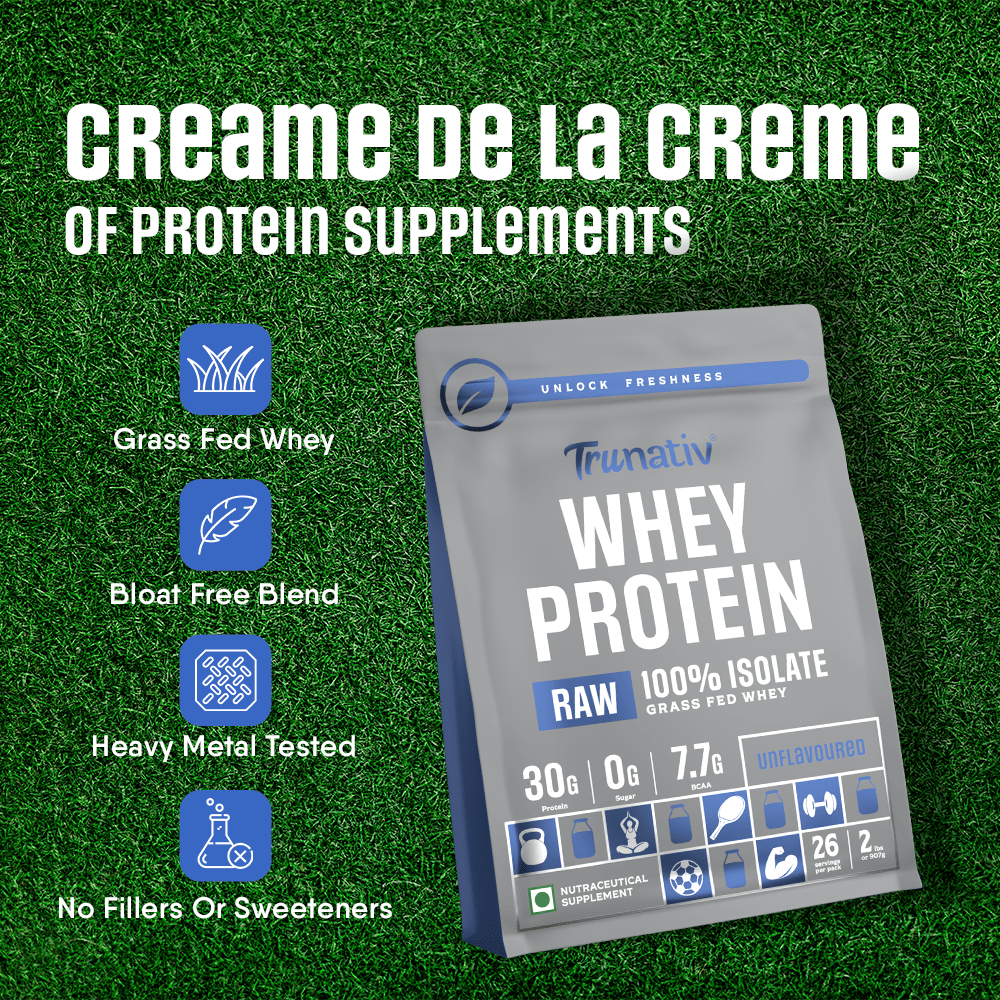 Trunativ | Clean Raw Whey Protein Isolate Powder | 30g Protein & 7.7g BCAA Per Scoop | For Men & Women | 907g | 2lbs