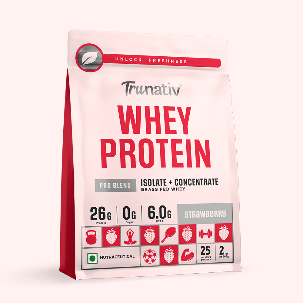Trunativ | Whey Protein Isolate & Concentrate Pro Blend | 26g Protein & 6g BCAA Per Scoop | Strawberry 907g | 2lbs