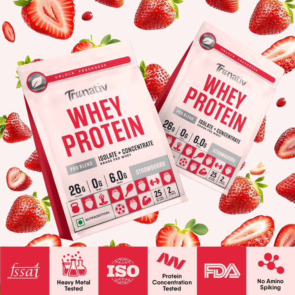 Trunativ | Whey Protein Isolate & Concentrate Pro Blend | 26g Protein & 6g BCAA Per Scoop | Strawberry 907g | 2lbs