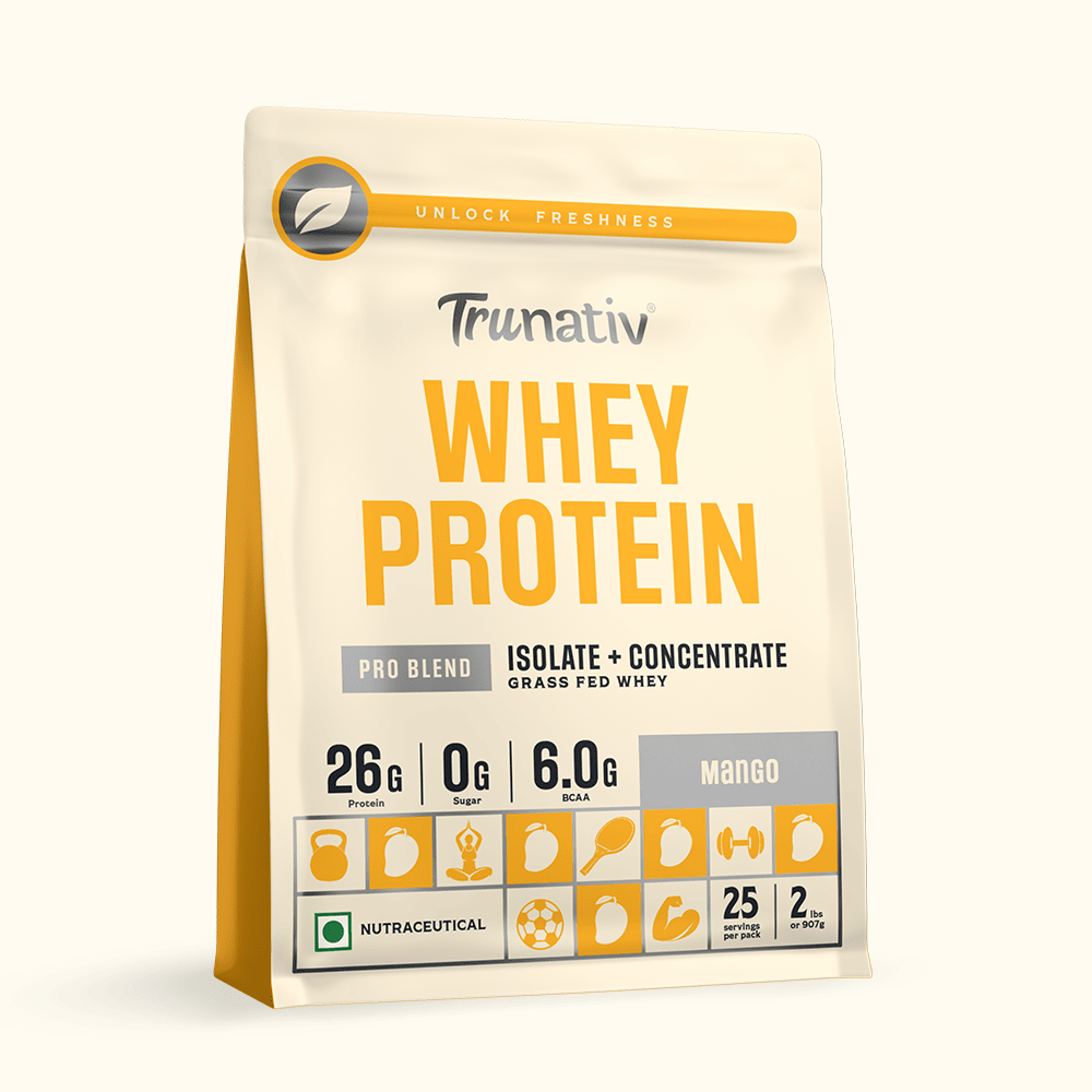 Trunativ | Whey Protein Isolate & Concentrate Pro Blend | 26g Protein & 6g BCAA Per Scoop | Mango 907g | 2lbs