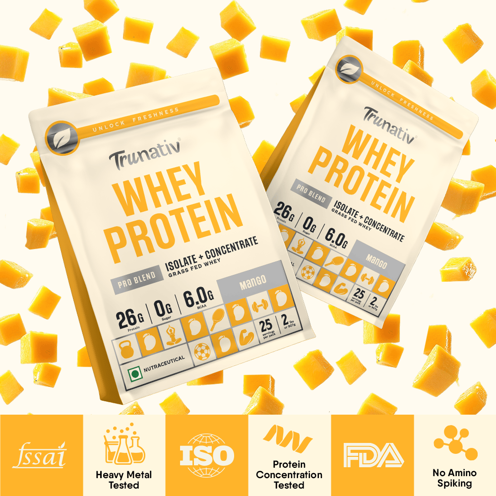 Trunativ | Whey Protein Isolate & Concentrate Pro Blend | 26g Protein & 6g BCAA Per Scoop | Mango 907g | 2lbs
