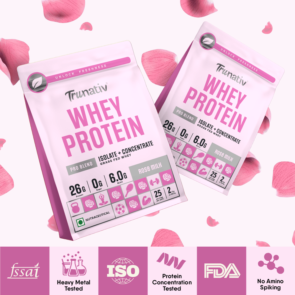 Trunativ | Whey Protein Isolate & Concentrate Pro Blend | 26g Protein & 6g BCAA Per Scoop | Rose Milk 907g | 2lbs