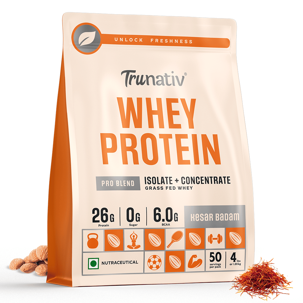 Trunativ | Pro Blend Whey Protein Powder Isolate & Concentrate | Kesar Badam 4lbs | 1.8kg