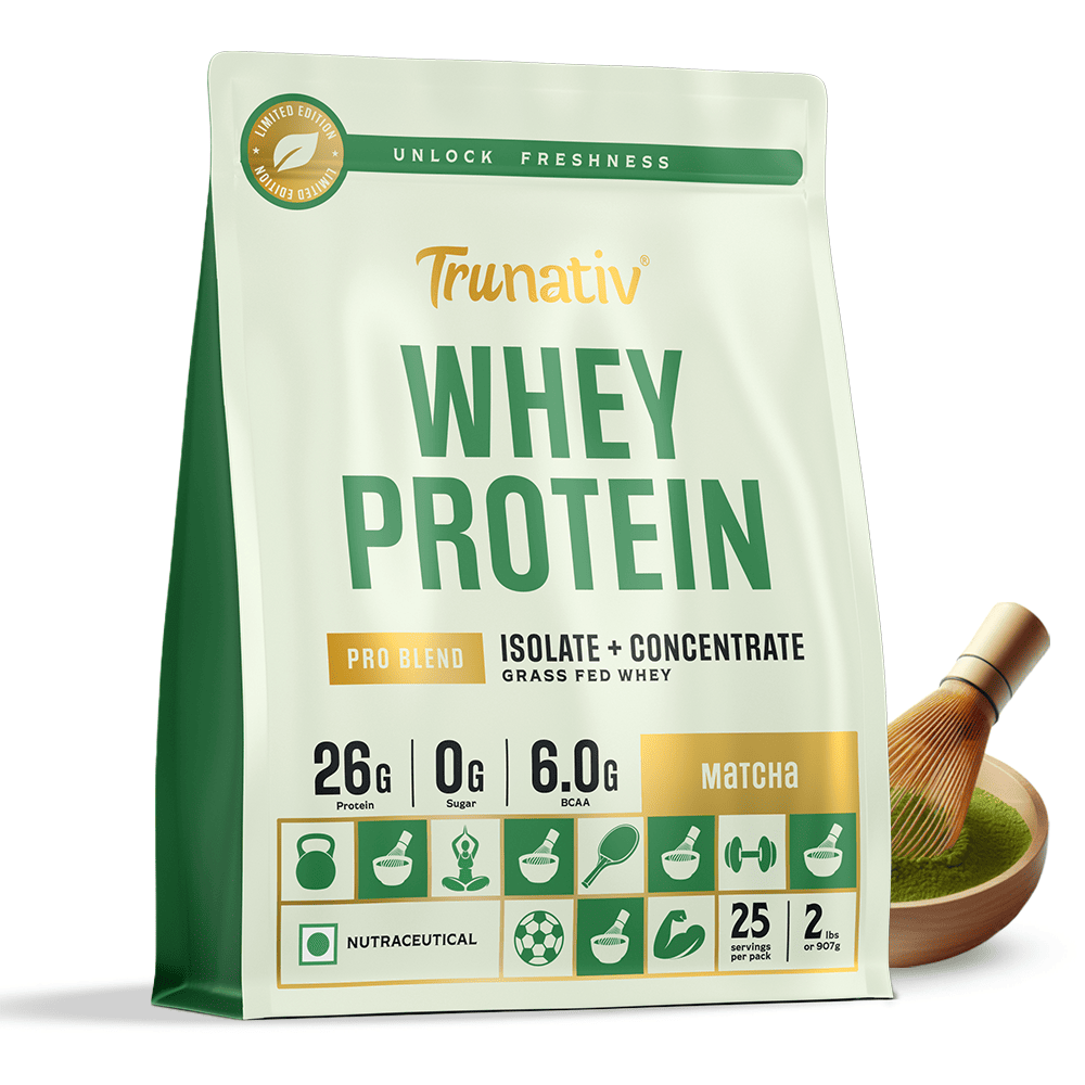 Trunativ | Whey Protein Isolate & Concentrate Pro Blend | 26g Protein & 6g BCAA Per Scoop | Matcha Vanilla 907g | 2lbs