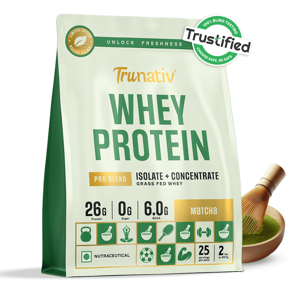 Trunativ | Whey Protein Isolate & Concentrate Pro Blend | 26g Protein & 6g BCAA Per Scoop | Matcha Vanilla 907g | 2lbs