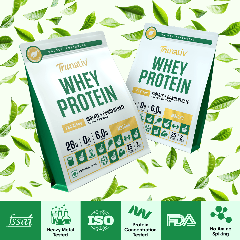 Trunativ | Whey Protein Isolate & Concentrate Pro Blend | 26g Protein & 6g BCAA Per Scoop | Matcha Vanilla 907g | 2lbs