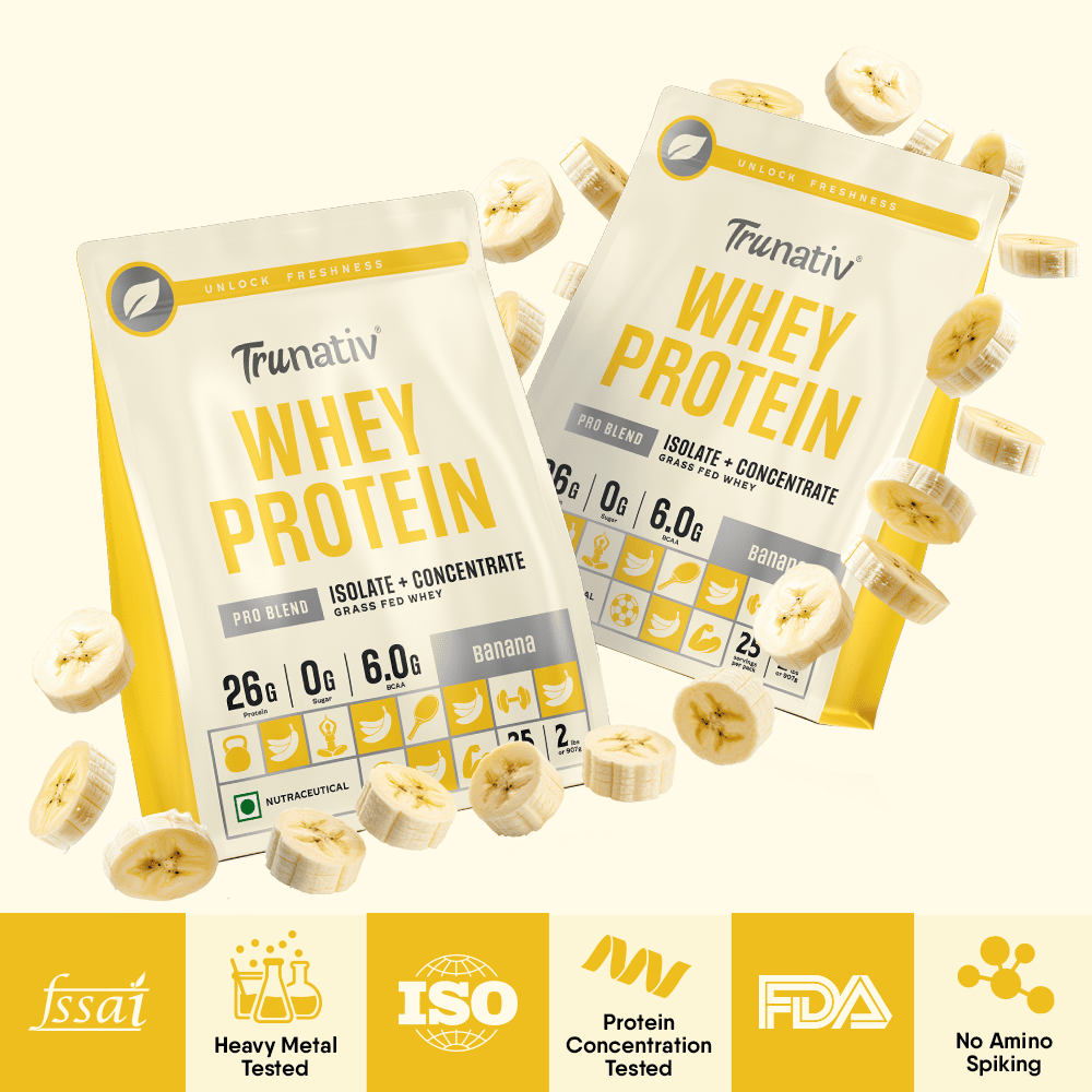 Trunativ | Whey Protein Isolate & Concentrate Pro Blend | 26g Protein & 6g BCAA Per Scoop | Banana 907g | 2lbs