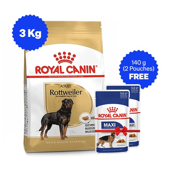 Royal Canin | Royal Canin Rottweiler Adult Dry Dog Food with Free Maxi Adult Gravy Pack