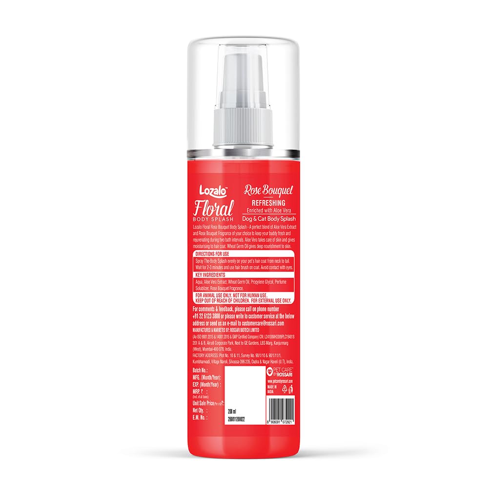 Lozalo Floral Pet Body Splash for Dogs & Cats, 200 ml, Rose
