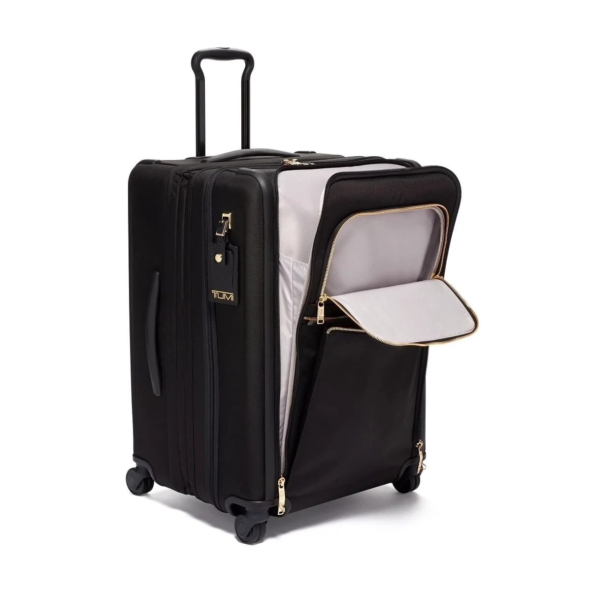 Short Trip Expandable 4 Wheeled Packing Case Checked Luggage Black/Gold